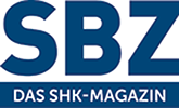 SBZ Logo von SBZ, blau mit weißem Text "DAS SHK-MAGAZIN".