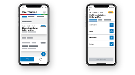 Zwei Smartphones zeigen Termine und Aufgaben in einer App.