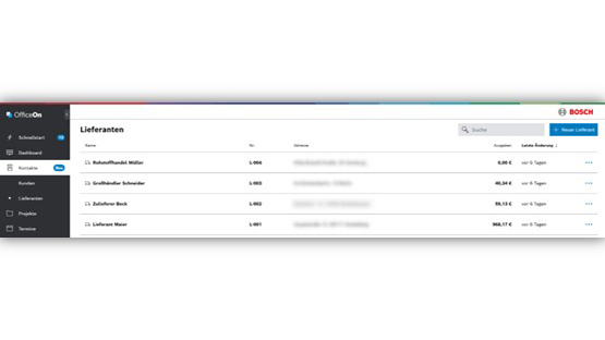 Screenshot einer Software mit einer Liste von Lieferanten, inklusive Namen, Nummern und Lieferzeiten.