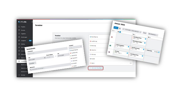 Screenshot eines Kalenders mit Terminen und Aufgaben, in neutralen Farben, übersichtlich angeordnet.