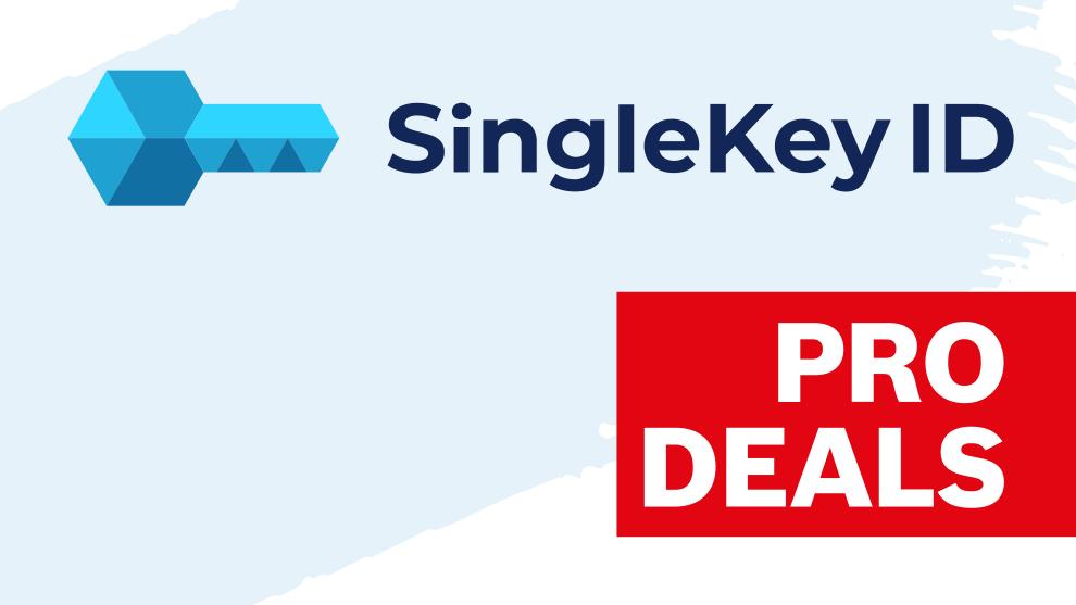 Logo von SingleKey ID mit blauem Schlüssel und rotem Pro Deals Banner.