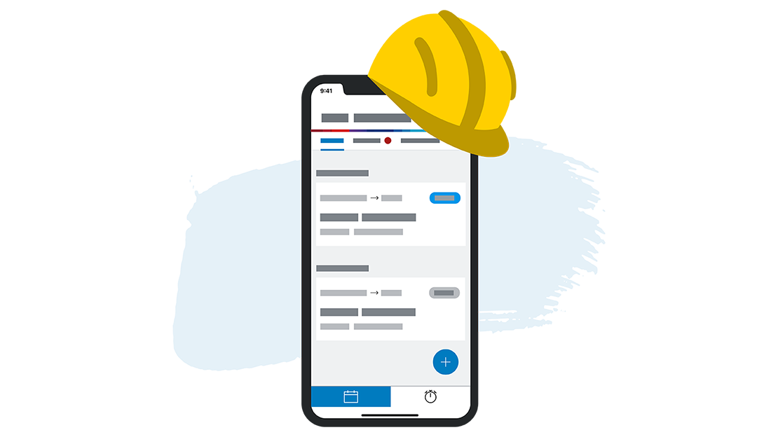 Ein Smartphone mit gelbem Werkzeug über blauer Fläche.