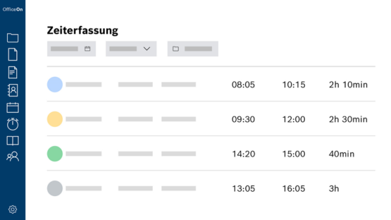 Ein Bildschirm zeigt eine Zeiterfassungstabelle mit bunten Markierungen.