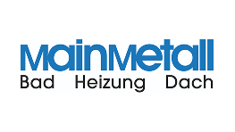 Logo von Mainmetall in Blau mit den Worten Bad, Heizung, Dach.